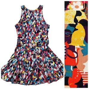 Dress To Allover Cat Print Cut Out Fit and Flare Dress Size M Made in Brazil